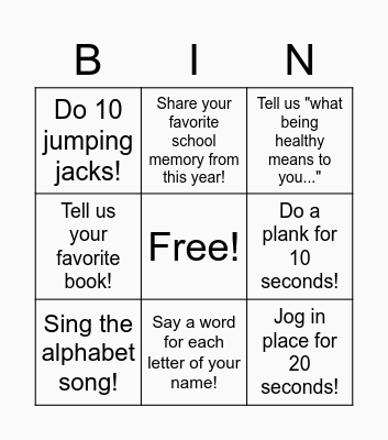 Physical Health and Activities Bingo Card