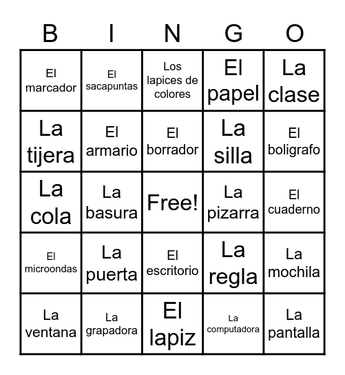 Los Objetivos de La Clase Bingo Card