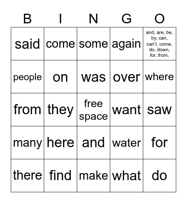 SIPPS SIGHT WORDS Bingo Card