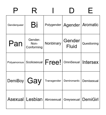 Pride Bingo Card