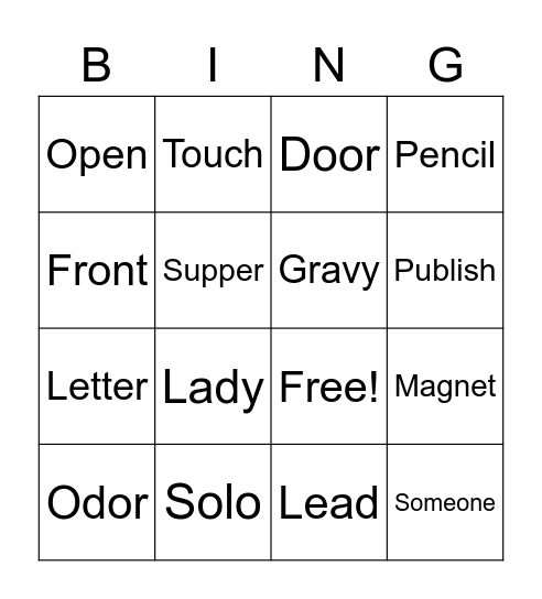 Spelling words Bingo Card