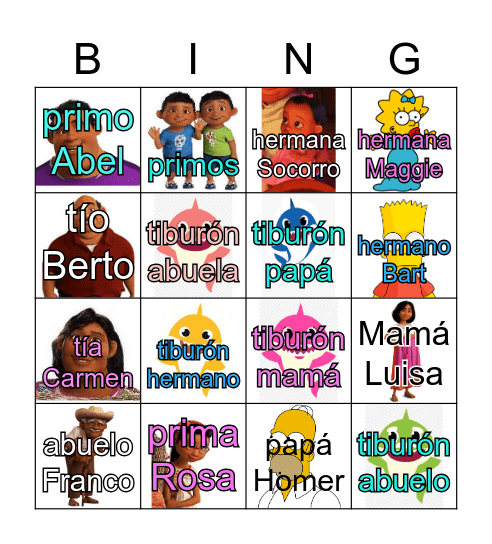 La Familia Vocabulary Bingo Card