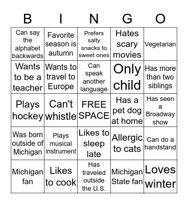 TAI 170 Bingo Card