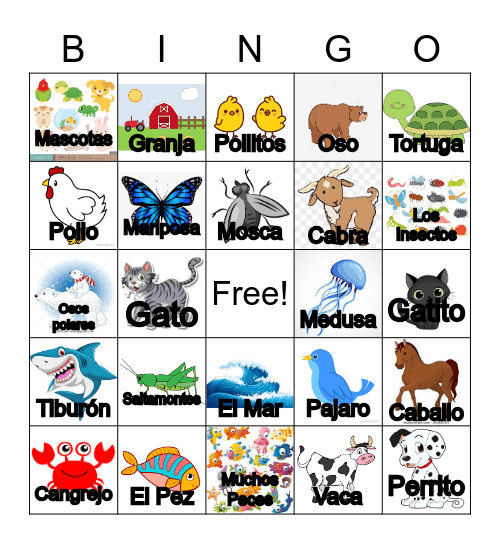 Animales Loteria Bingo Card