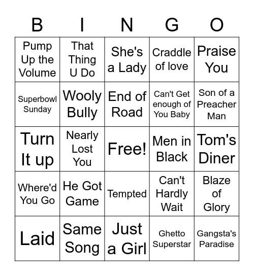 90's Movie Soundtracks Bingo Card