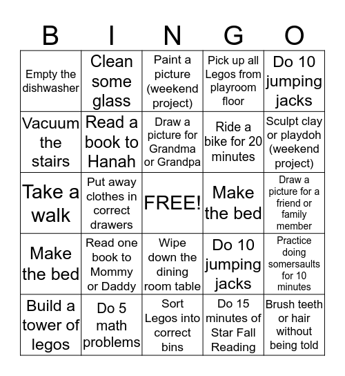 Miles's BINGO Card