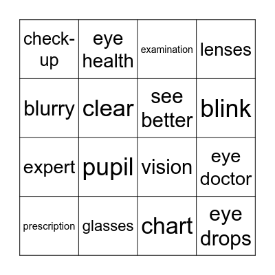 Eye Glasses Bingo Card