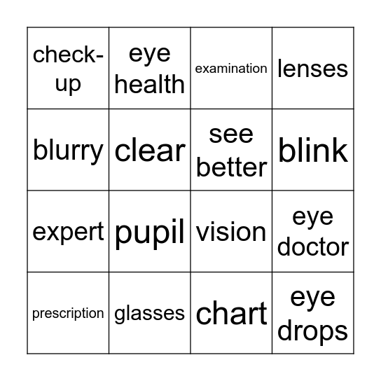 Eye Glasses Bingo Card