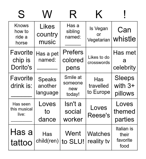 Swing Bingo Card