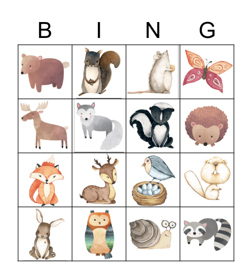 Animales del Bosque Bingo Card