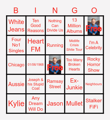 Jason Donovan Bingo Card