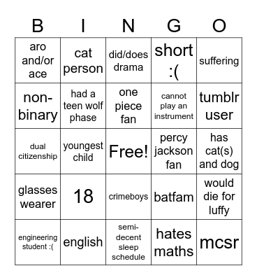 max :) Bingo Card