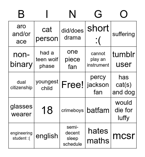 max :) Bingo Card