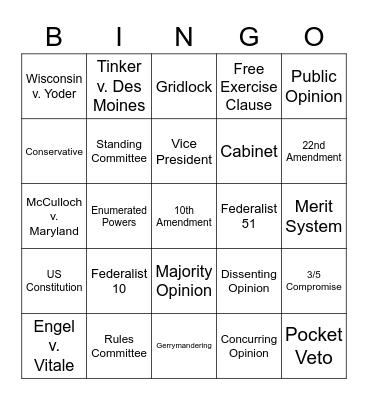 AP Gov Big List Bingo Card