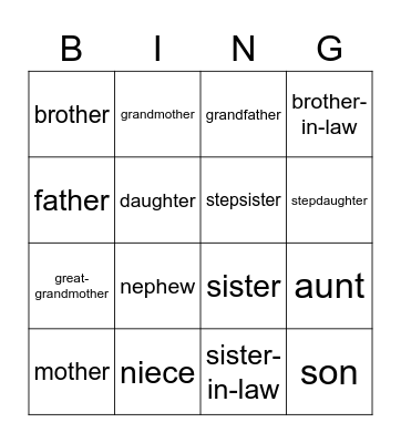 Family Bingo Card