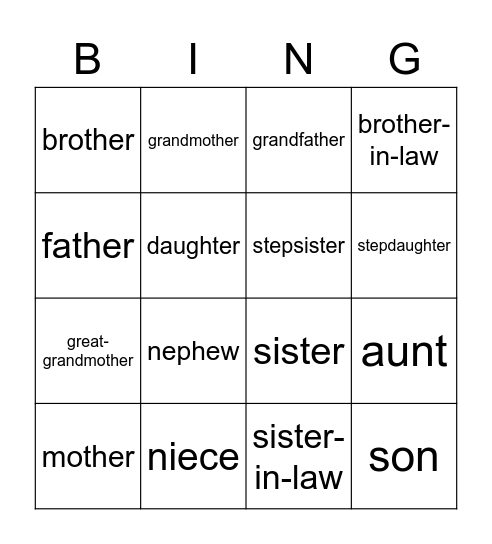 Family Bingo Card