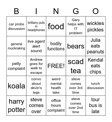 NW bingo Card