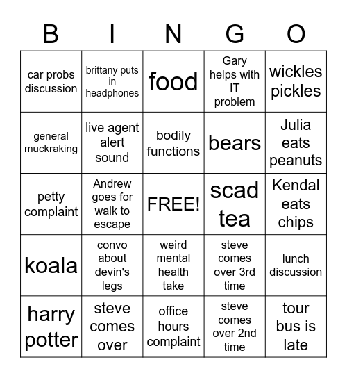 NW bingo Card