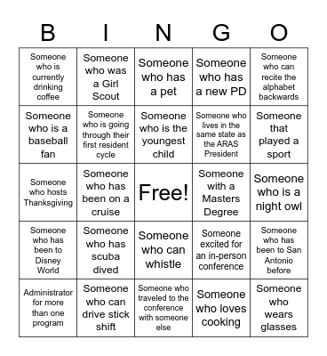 ARAS Card #2 Bingo Card