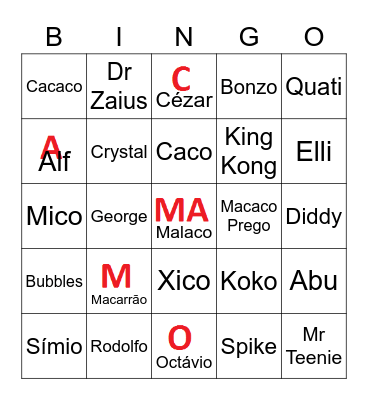 Bingo Macaco Bingo Card