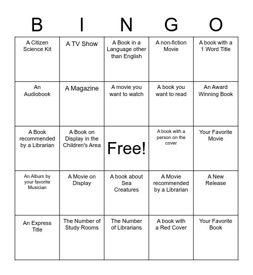 New Library Bingo Card