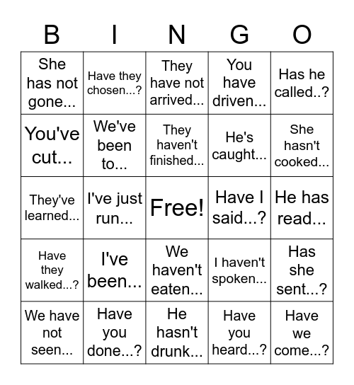 Present Perfect Bingo Card