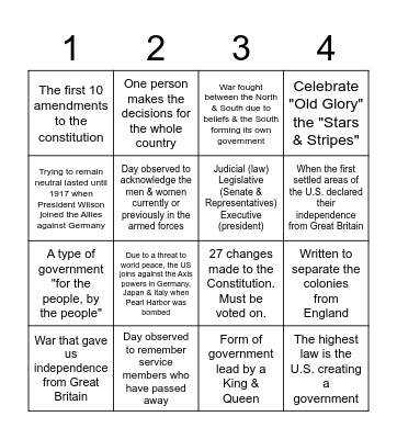 Social Studies Bingo Card