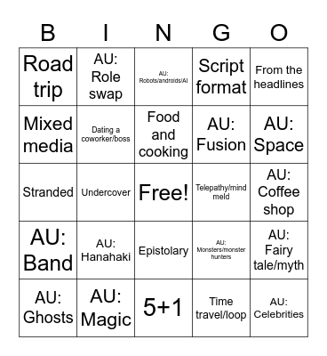 a little thing of fic tropes Bingo Card