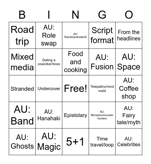 a little thing of fic tropes Bingo Card
