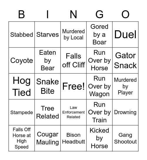 How Flo Dies in RDRP Bingo Card