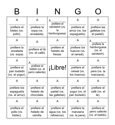 ¿Qué prefieres? Bingo Card