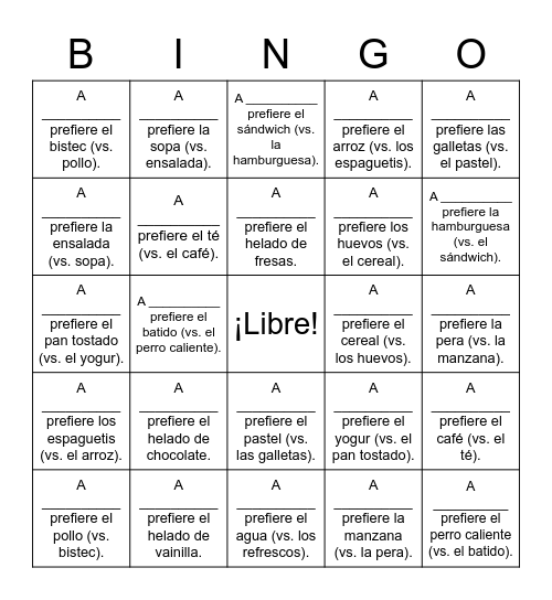 ¿Qué prefieres? Bingo Card