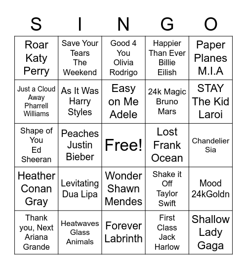 Singo Bingo Card