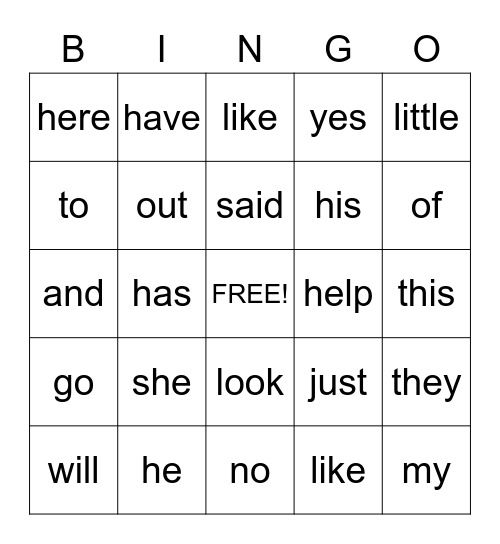Sam's Bingo Card