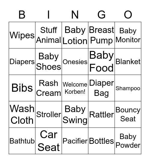 KORBEN'S BABY BINGO Card