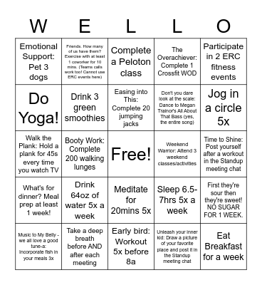 May's beeHealthy Challenge Bingo Card