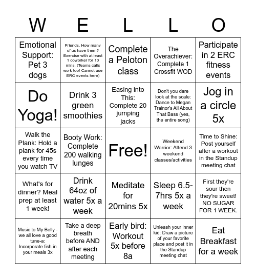 May's beeHealthy Challenge Bingo Card