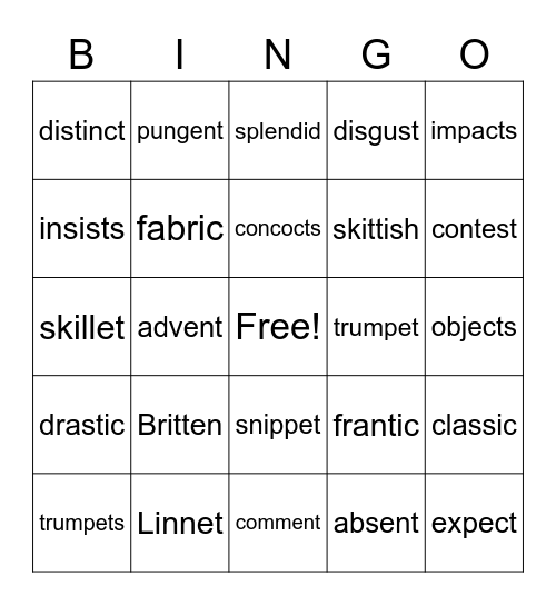 4th Grade Bingo Card
