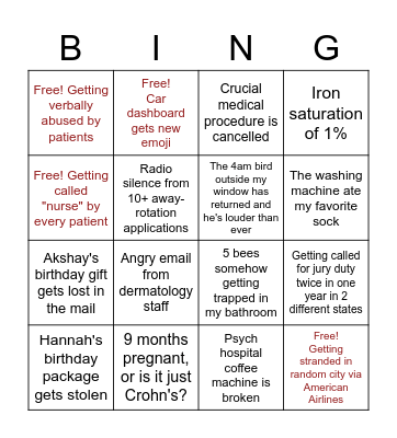 Mild to Moderate Inconveniences in Sarah's Life Bingo Card