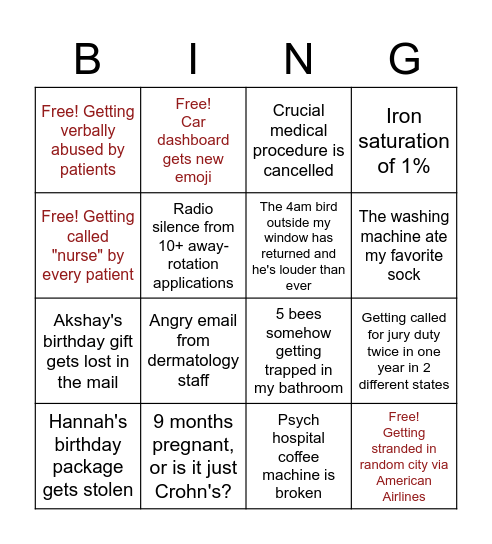 Mild to Moderate Inconveniences in Sarah's Life Bingo Card