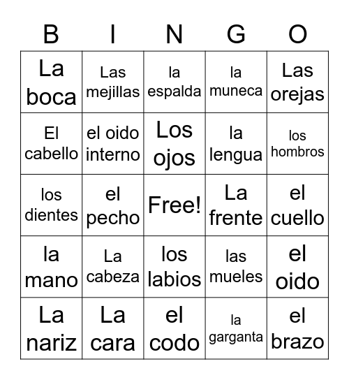 Spanish Bingo Card