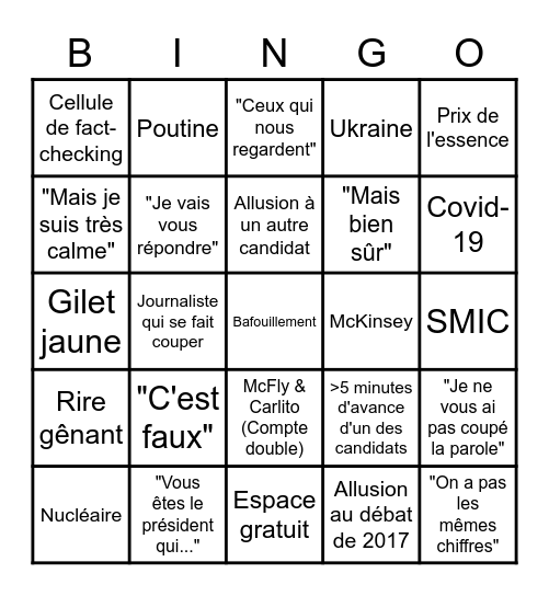 Soirée présidentielle Bingo Card