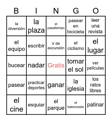 Pasatiempos - Lugares - Deportes Bingo Card