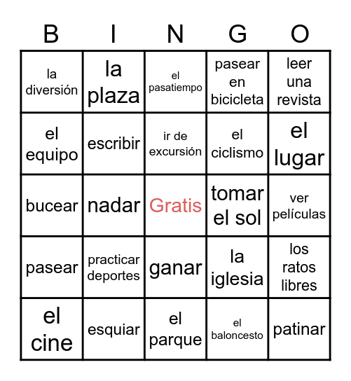 Pasatiempos - Lugares - Deportes Bingo Card