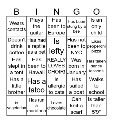 Meet and Greet -find someone who  . . . . Bingo Card