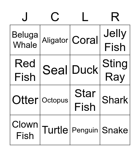 Shedd Aquarium Bingo Card
