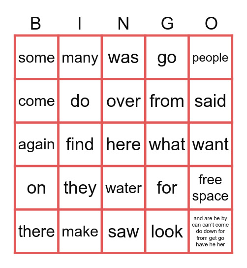 SIPPS SIGHT WORDS Bingo Card