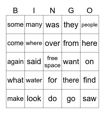 SIPPS SIGHT WORDS Bingo Card