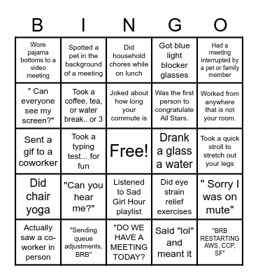 REMOTE WORK BINGO Card