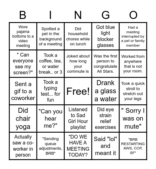 REMOTE WORK BINGO Card